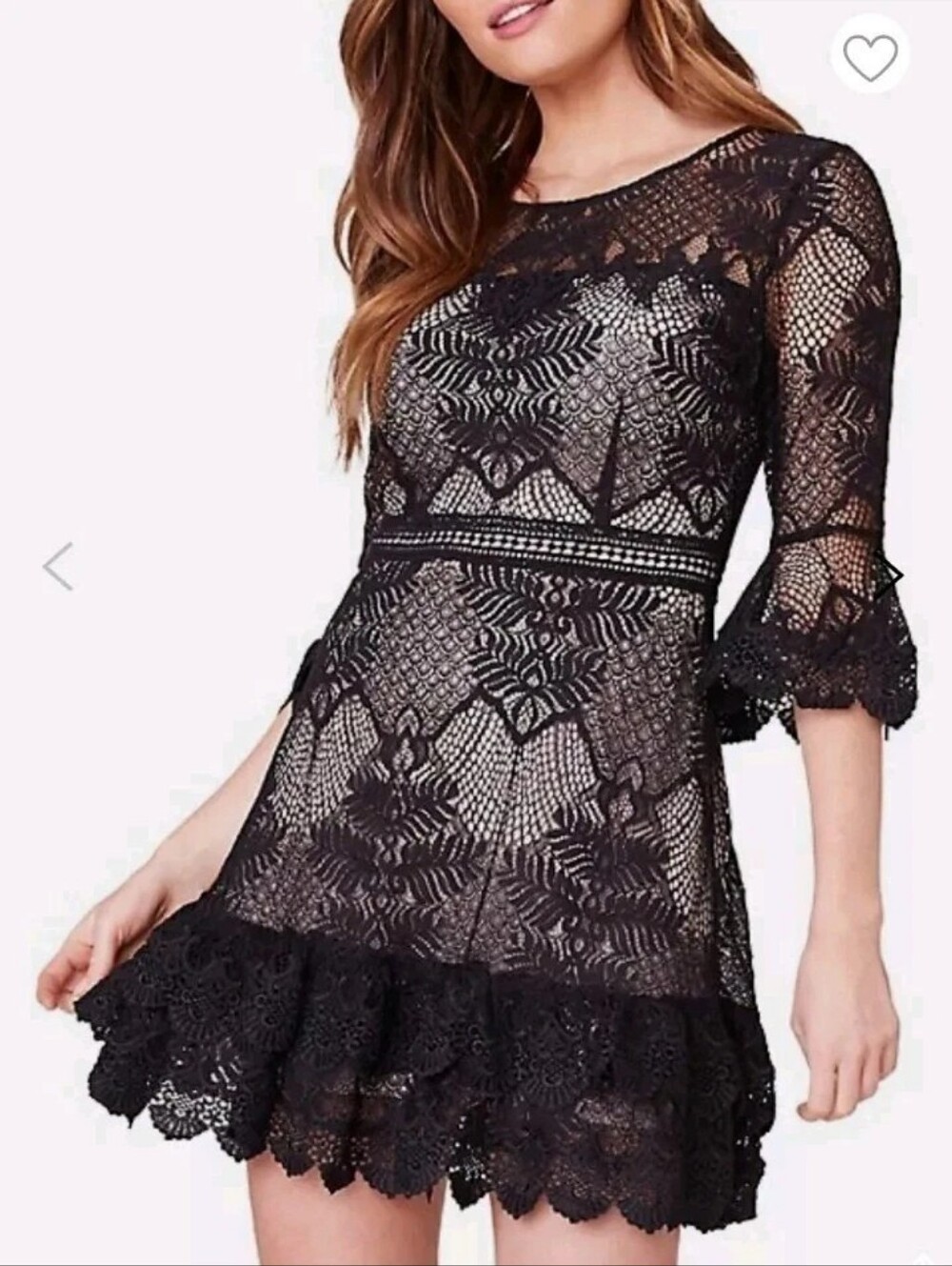 BB Dakota Black Lace Mini Dress with Nude Lining. NWT Size 2